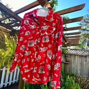 Red Western Print Button-Up Shirt